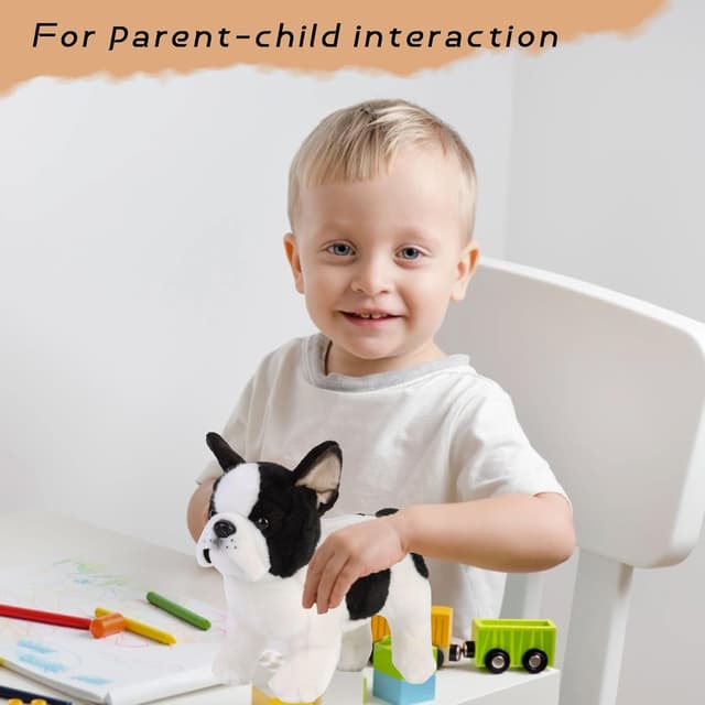 Detalle de Tiny Heart French Bulldog dog stuffed animal plush toy, 26cm white