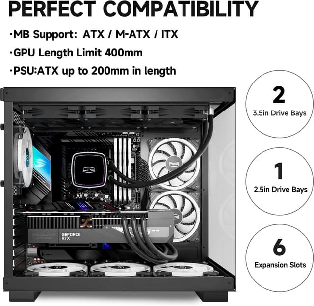 Detalle de PCCOOLER CPS T500 : boîtier PC ATX mid-tower avec 6 ventilateurs ARGB 120 mm, panneau verre trempé et USB Type-C