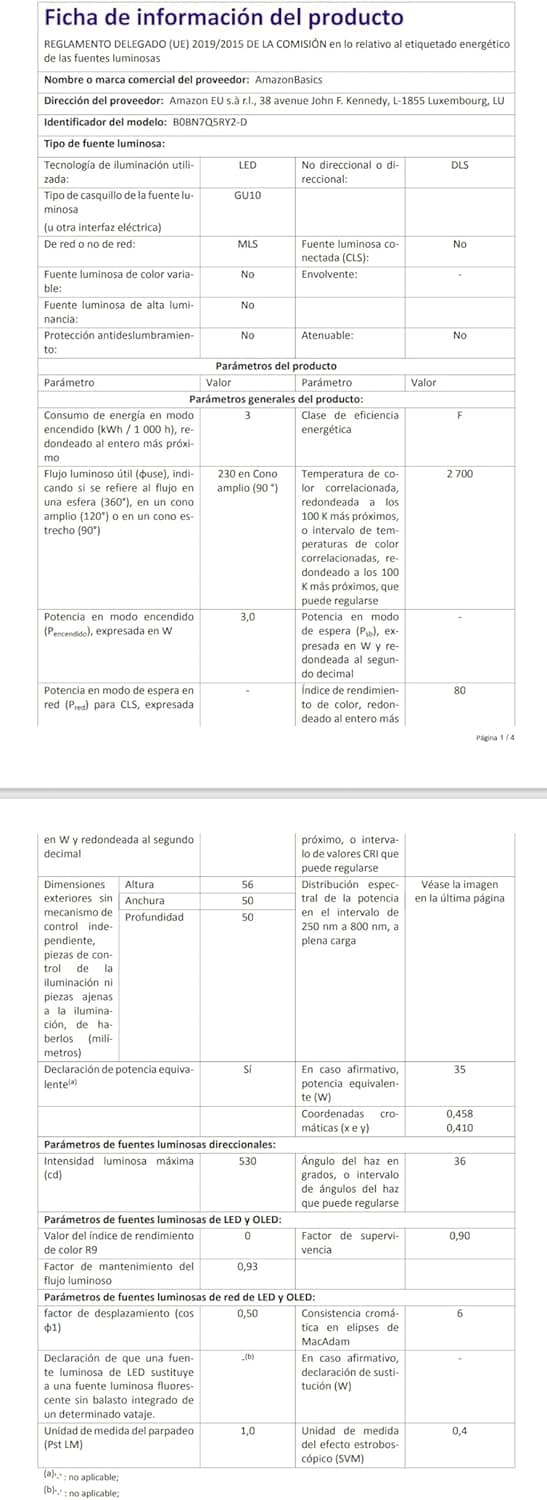 Thumbnail 8 de Amazon Basics Foco LED GU10 3W Blanc Cálido, 10 Uds