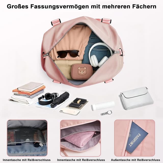 Detalle de TANTOMI Reisetasche für Damen mit Schuhfach und Nass-Trocken-Trennung – wasserdichte Weekender Travel Bag