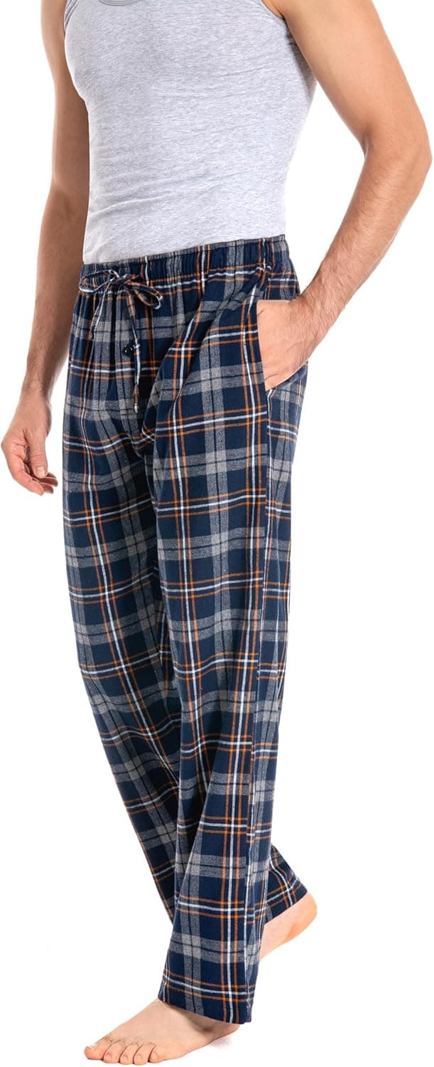 Detalle de JTPW Men’s 100% Cotton Flannel Pyjama/Lounge Bottoms with Pockets – Plaid, Relaxed Fit