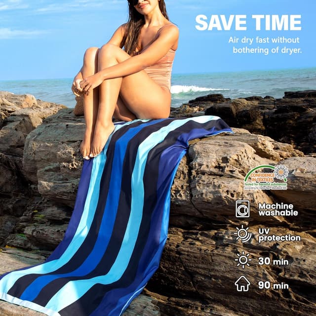 Detalle de Winthome Beach Towel for Adults (90×180cm) – Large Microfibre Quick-Dry, Sand Free Towel with Bag, Blue Gradient (1 pack)