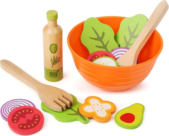 Detalle 2 de Set per insalata in legno Small Foot 11476 con ciotola e accessori per cucina da gioco