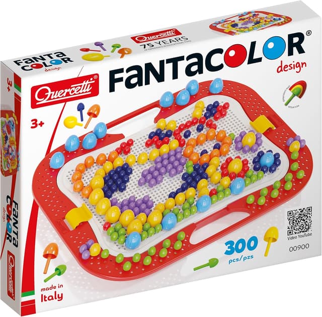 Detalle 2 de Quercetti FantaColor Design – Mosaico Montessori con chiodini colorati (20 mm) per bambini dai 4 anni, gioco creativo in legno/struttura traforata