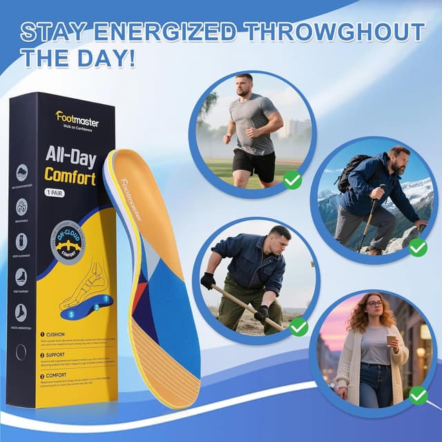 Detalle de FootMaster orthopädische Einlegesohlen mit Fußgewölbestütze gegen Plantarfasziitis & Fersensporn
