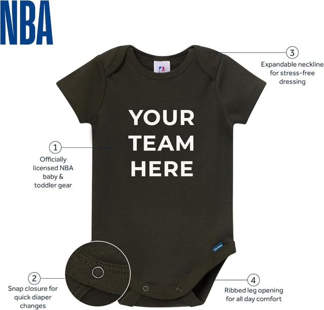 Detalle 2 de Gerber unisex-baby NBA Team 2 Pack Short Sleeve Onesie Bodysuits (Portland Trail Blazers)