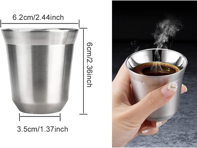 Detalle de WANTOUTH 2 Pack Stainless Steel Double-Wall Espresso Cups (80ml) – insulated demitasse mugs