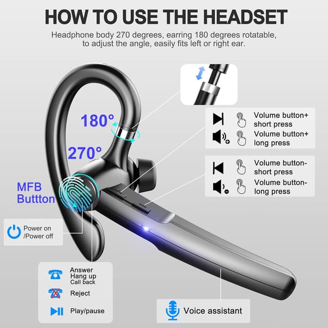 Thumbnail 2 de Bluetooth Headset 12Hrs talk, extendable to 48Hrs