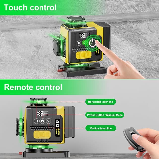 Thumbnail 6 de Niveau Laser 4D Vert 16 Lignes (4×360°) – Autonivelant avec affichage LED & télécommande