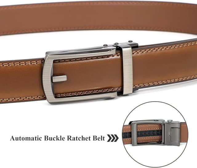 Detalle de JASGOOD Men’s Genuine Leather Ratchet Belt (Cowhide) with Open Buckle, 33/35mm