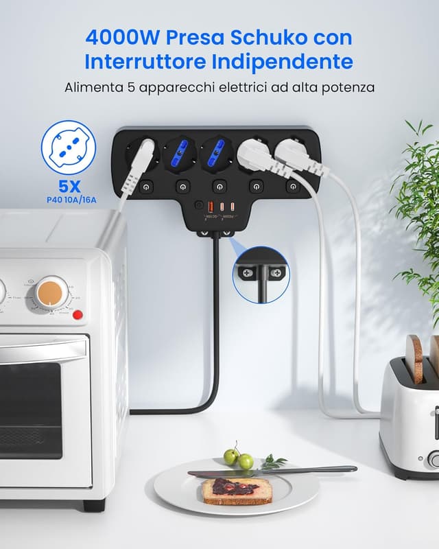 Detalle 2 de Ciabatta elettrica multipresa 5 posti