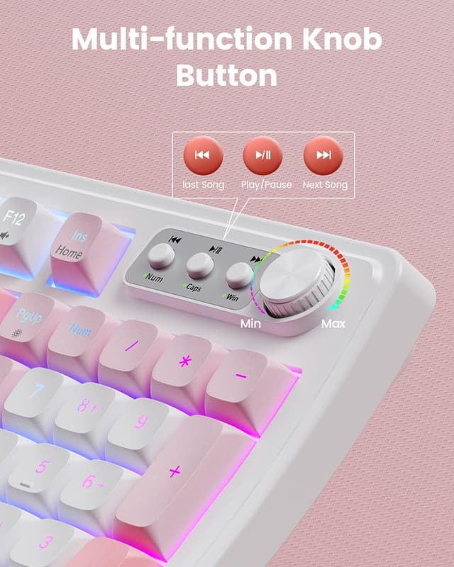 Thumbnail 6 de SABLUTE Wired Gaming Keyboard and Mouse (Pink) with RGB, Multimedia Knob, and Anti-Ghosting