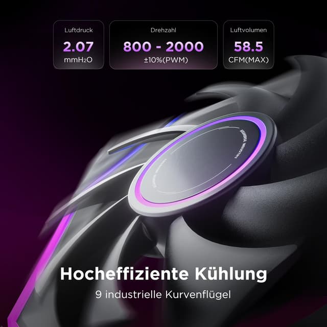 Detalle 2 de AsiaHorse NyotaUltra ARGB PC-Lüfter 120 mm (3er-Set) mit Daisy Chain & Infinity Mirror – Vorwärts (Auspuff)