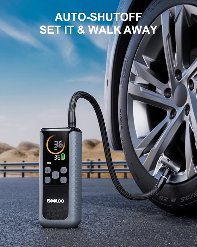 Detalle de GOOLOO GT160 DUAL portable tyre inflator (dual-cylinder) up to 160 PSI with LED colour screen