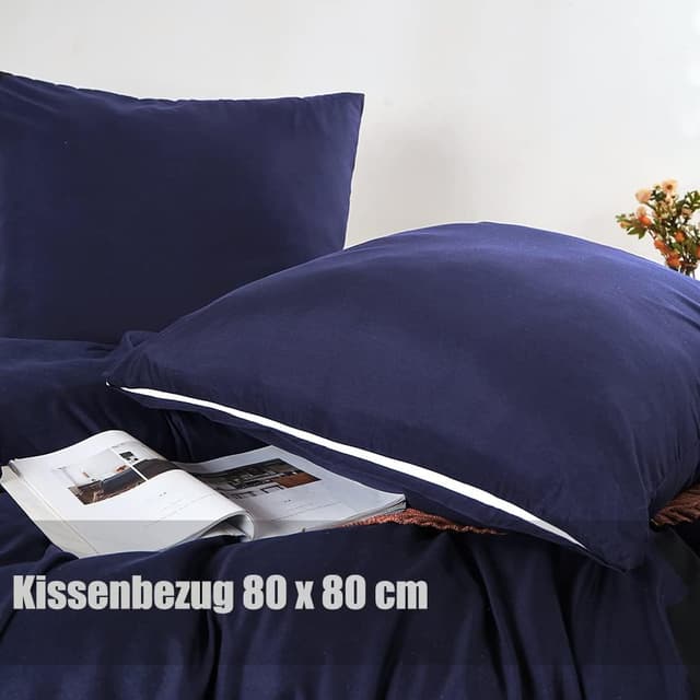 Detalle de Soifox Bettwäsche-Set 140x200 Blau (Mikrofaser, bügelfrei & knitterfrei) mit Kissenbezug 80x80