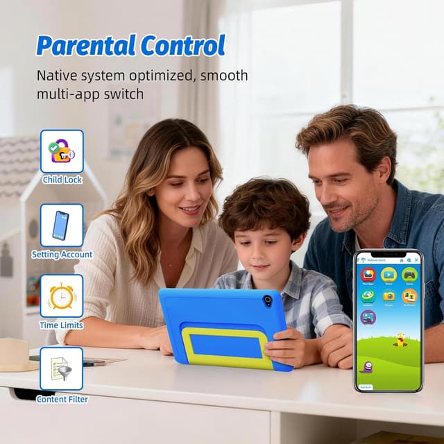 Detalle de Laptok Android 15 Kids Tablet (10 inch) with Parental Control, Face ID, WiFi 6 and Dual Cameras