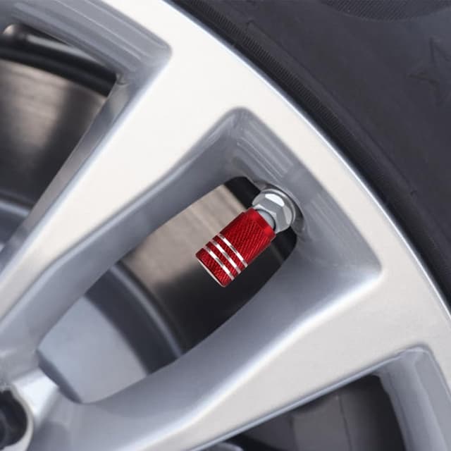 Detalle 2 de SENZEAL 5x Silber Motorrad-Ventilkappen aus Aluminium mit Gummidichtung – rot