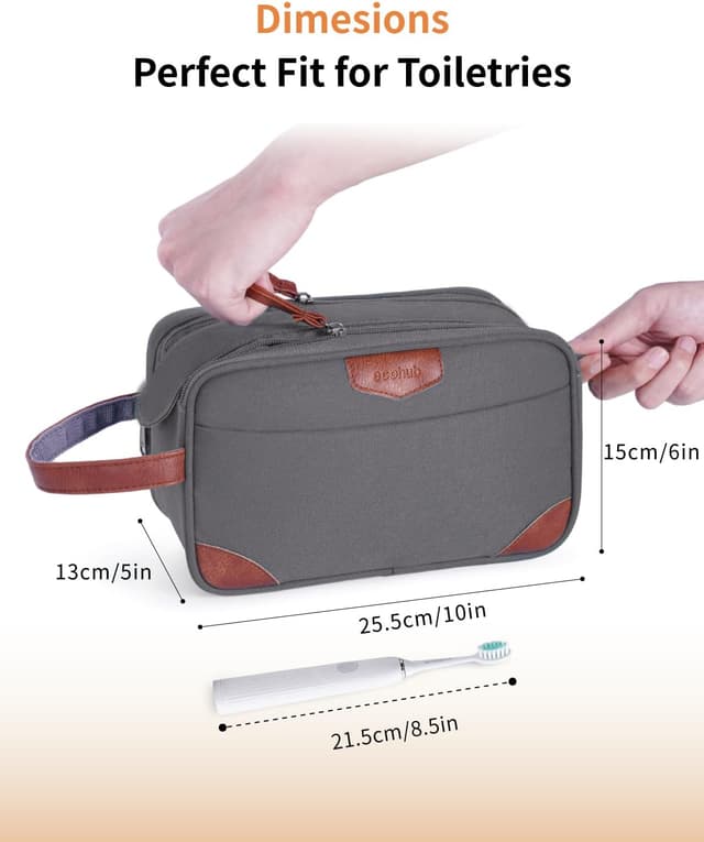 Detalle de ECOHUB Wash Bag for Men (Grey) – water-resistant travel toiletry bag with wet pocket