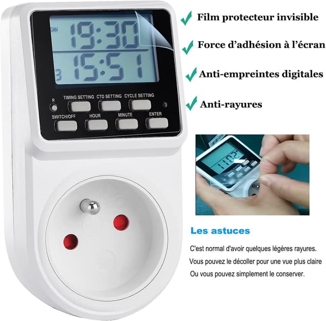 Detalle de NOVKIT prise programmable numérique 16A/3680W avec minuterie, compte à rebours et cycle alternatif