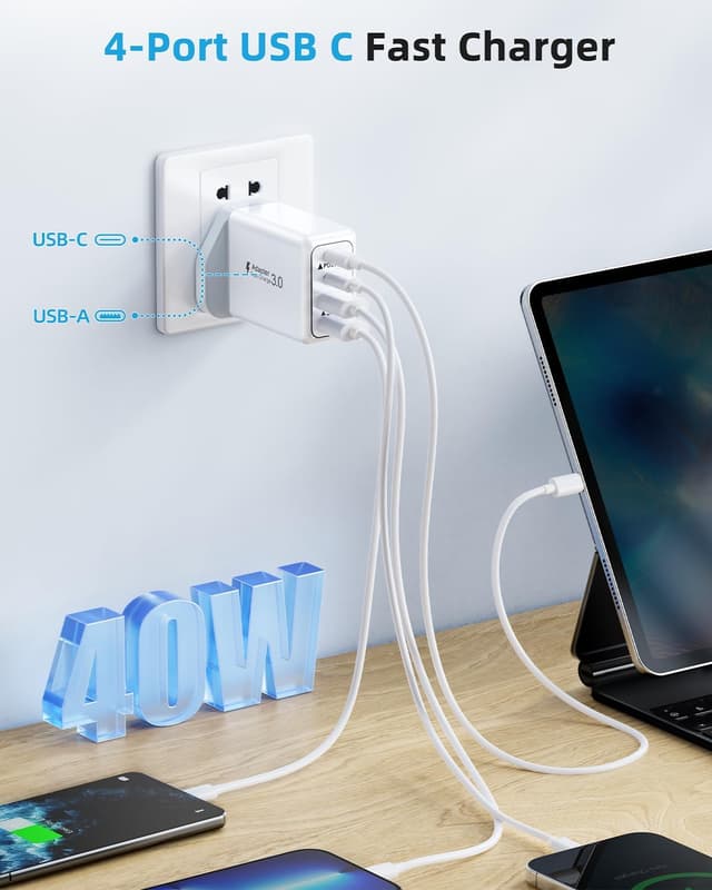 Detalle de USB-C fast charge 40W 4-port UK plug