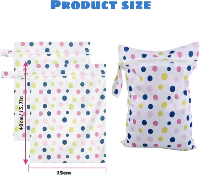 Detalle de Culinavog 2-piece waterproof wet bag (30 x 40 cm) with handle and zip for nappy storage, travel & gym – Pink and Blue