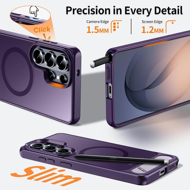 Detalle de H HUALELE Hualele Magnetic for Samsung Galaxy S26 Ultra Case with Built-in Metal Stand (MagSafe Compatible)