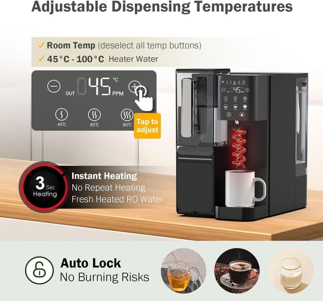 Detalle de Frizzlife WB99-H countertop reverse osmosis water filter with instant hot water dispenser