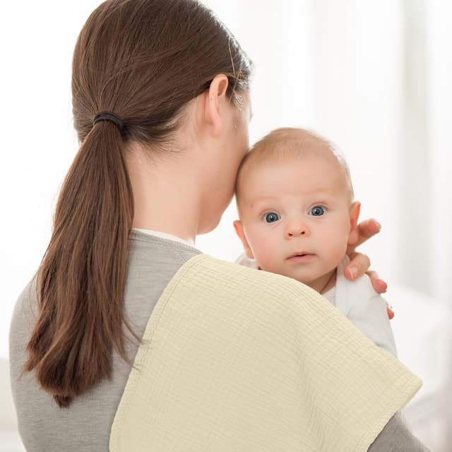 Detalle de Bearmoss Musselin-Spucktücher für Babys (100% Baumwolle), 6er Set 50×25 cm – Gelb/Braun