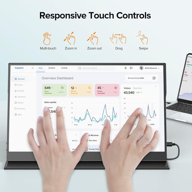 Detalle de EVICIV tragbarer Touchscreen-Monitor 15,6 Zoll (Full HD, 10-Punkt) mit Eye-Care, HDMI & USB-C