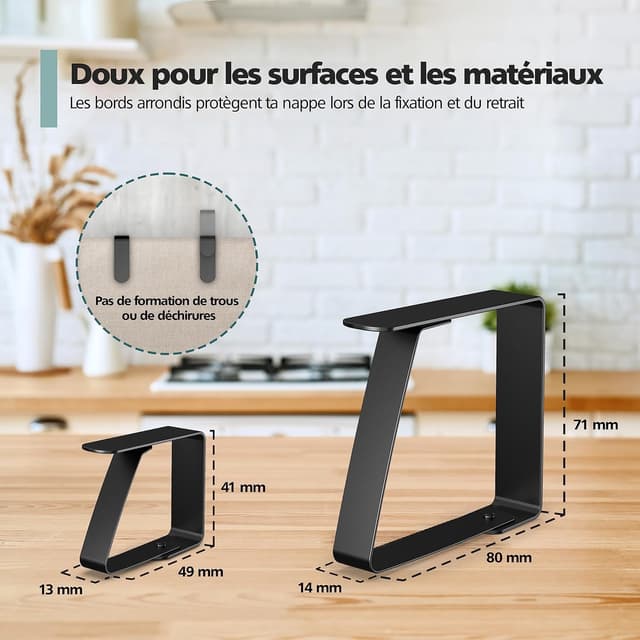 Detalle de Virea – Lot de 4 pinces à nappe noir en acier inoxydable (pour tables jusqu’à 5 cm d’épaisseur)