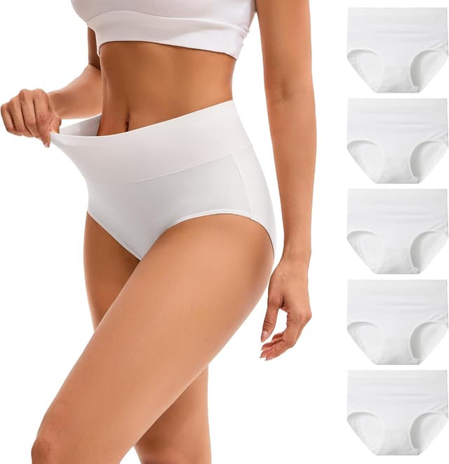Detalle de INNERSY Damen-Slips mit hoher Taille (Baumwolle, Stretch) – 5er Pack