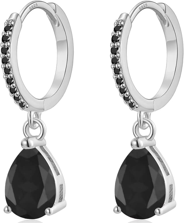 Detalle de MASOP Ohrringe aus Silber 925 mit Hänger – Creolen mit Zirkonia in Tropfenform (nickelfrei)