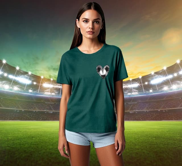 Detalle de Qskall Women’s Cute Football Heart T-Shirt — soft casual summer tee