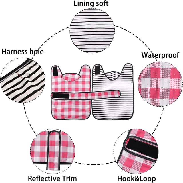 Detalle 2 de Lightweight Dachshund raincoat with reflective straps and harness hole (Pink Grid, L)