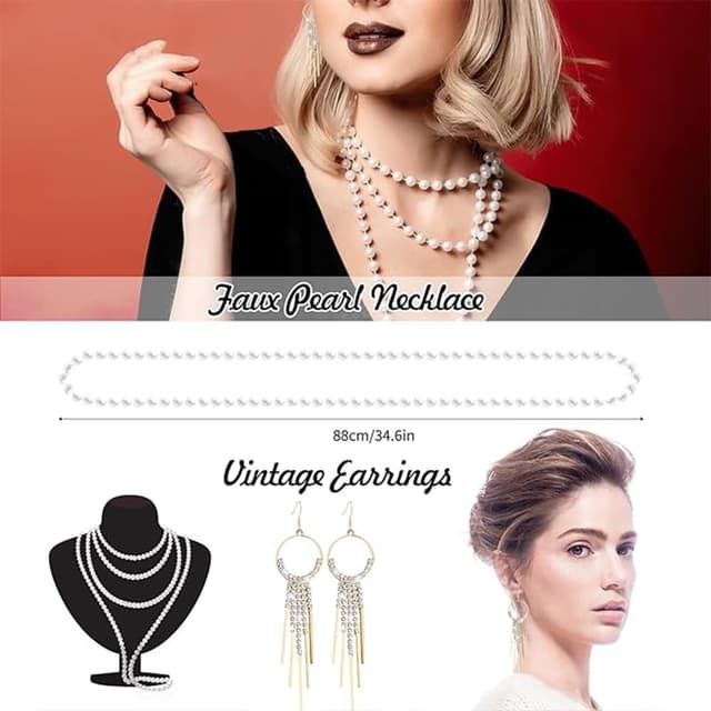 Detalle de Pecehom 1920s Flapper Accessories Set for Women 🎭