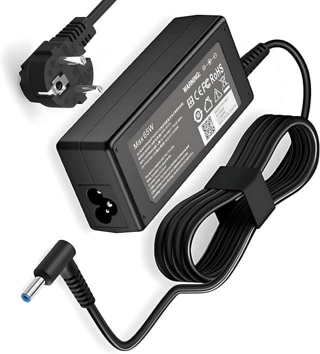 Detalle de HP Laptop Ladekabel 65W/45W (19,5V) mit blauem Anschluss – kompatibel mit Pavilion x360, ProBook, EliteBook & mehr