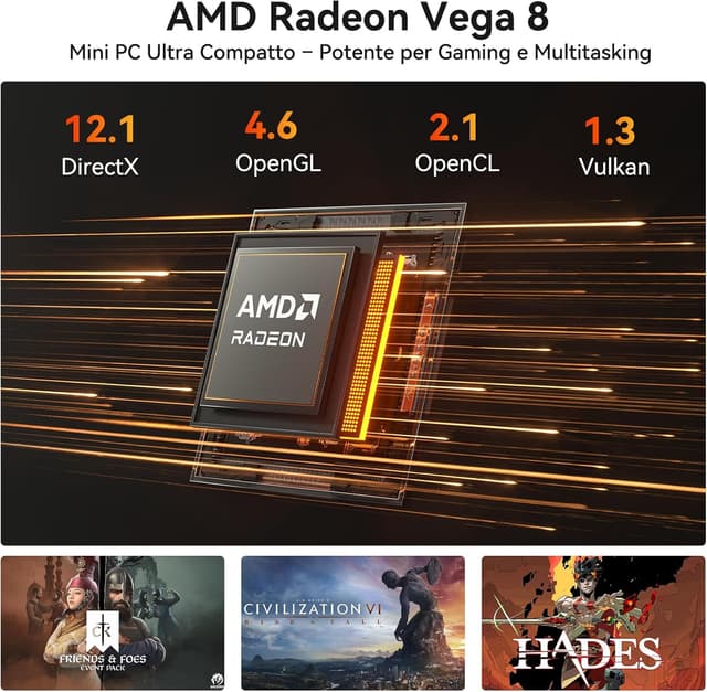 Detalle de GEEKOM A5 Pro mini PC con AMD Ryzen 5 7430U, 16GB RAM e SSD da 512GB, Windows 11