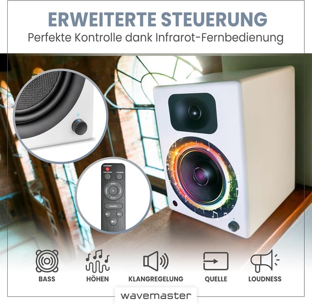 Thumbnail 6 de Wavemaster TWO PRO white 66351 Regallautsprecher-Set mit Bluetooth-Streaming, digitalen Anschlüssen und IR-Fernbedienung