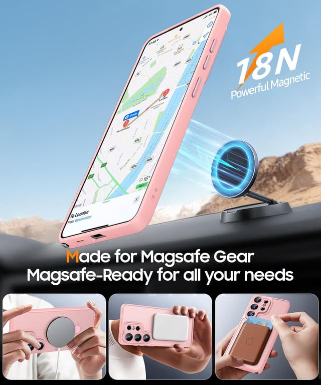 Detalle de JAME for Samsung Galaxy S26 Ultra Case (Pink) with 2-Pack Screen Protector, Camera Protection & Magnetic Stand