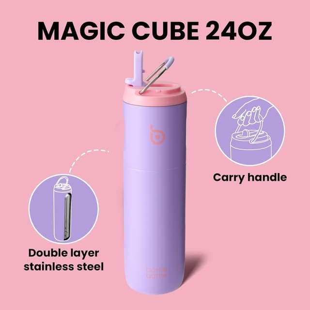 Detalle de BOTTLE BOTTLE Insulated Water Bottle 700ml (24oz) with Straw, Lid and Handle in Lilac