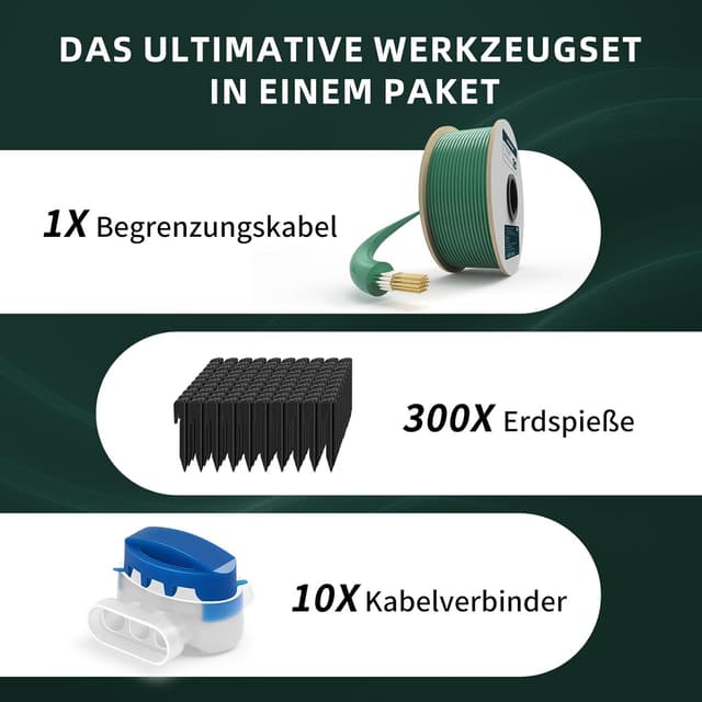 Detalle de HAUSPROFI Universal Begrenzungskabel für Mähroboter (100 m) inkl. 300 Erdspieße & 10 Klemmenblöcke, Ø 2,7 mm