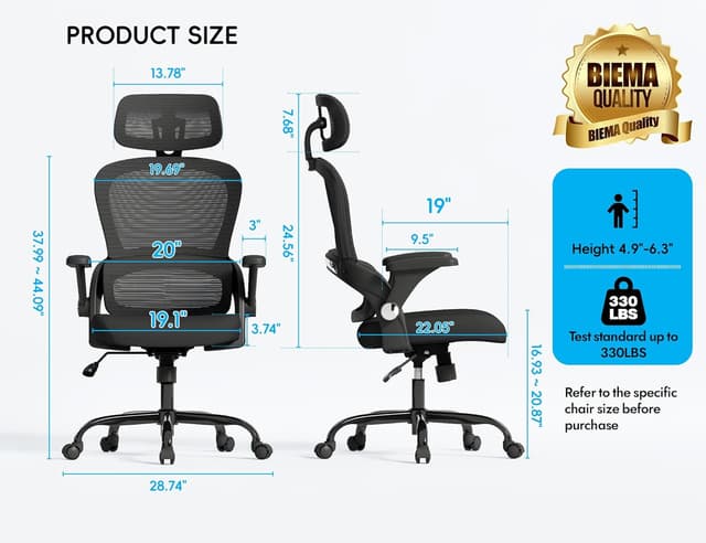 Detalle 2 de TRALT Office Chair Ergonomic Desk Chair with Lumbar Support, 3D Headrest & Breathable Mesh Back (Black)