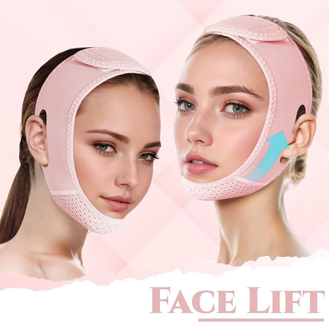 Detalle de ROWMATE V Line Lifting Mask Chin Strap (Medium) for Sleeping — Light Pink