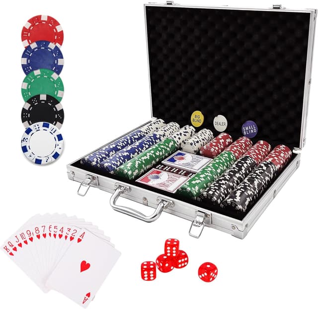 Detalle de PLAYWUS Pokerkoffer mit 500 Laserchips, 2 Pokerdecks & 3 Button – Komplettset im Aluminiumkoffer