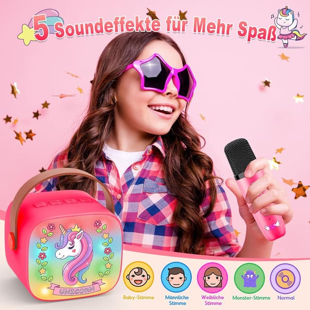 Detalle 2 de Dislocati Mädchen-Karaoke-Set mit Bluetooth: 2 Kinder-Mikrofone, DSP & LED-Lichter (3–12 Jahre)