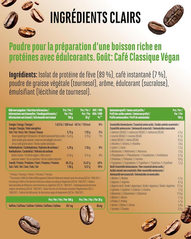 Detalle 2 de Barista Protein Coffee “Classic vegan” : café protéiné végétal crémeux avec 24 g de protéines par portion