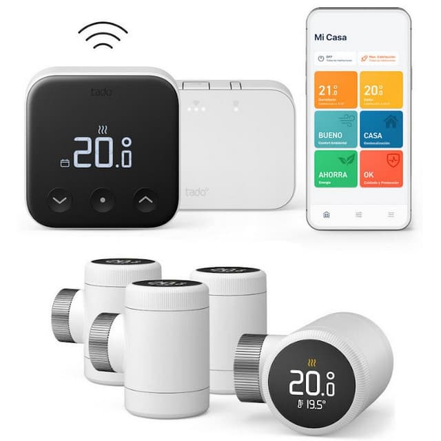Detalle de Tado Kit Inicio Termostato Inteligente Inalámbrico + 4 Cabezales 🌡