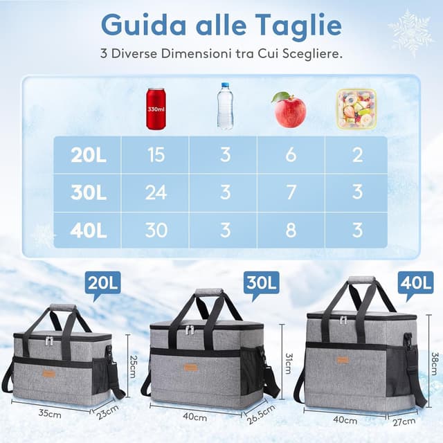Detalle de Lifewit Borsa Frigo 30L grigia: borsa termica morbida per pranzo, mare e campeggio
