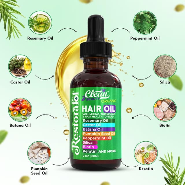 Detalle de Clean Beauty Rosemary Hair Oil for Growth (Castor, Batana, Pumpkin Seed + Biotin, Keratin, Silica) — 1 Pack