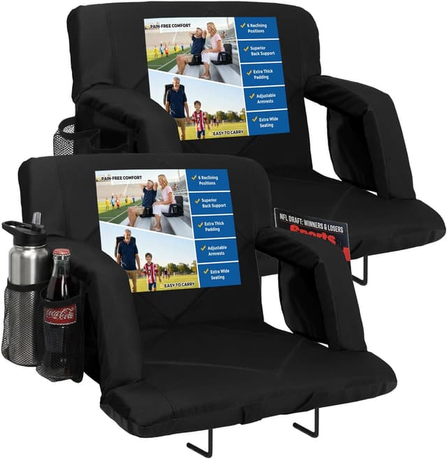 Detalle de Sheenive Stadium Seats with Back Support (380 lbs) – 2.8'' Cushioned Bleacher Seat with 6 Adjustable Angles, Armrests & Cup Holders